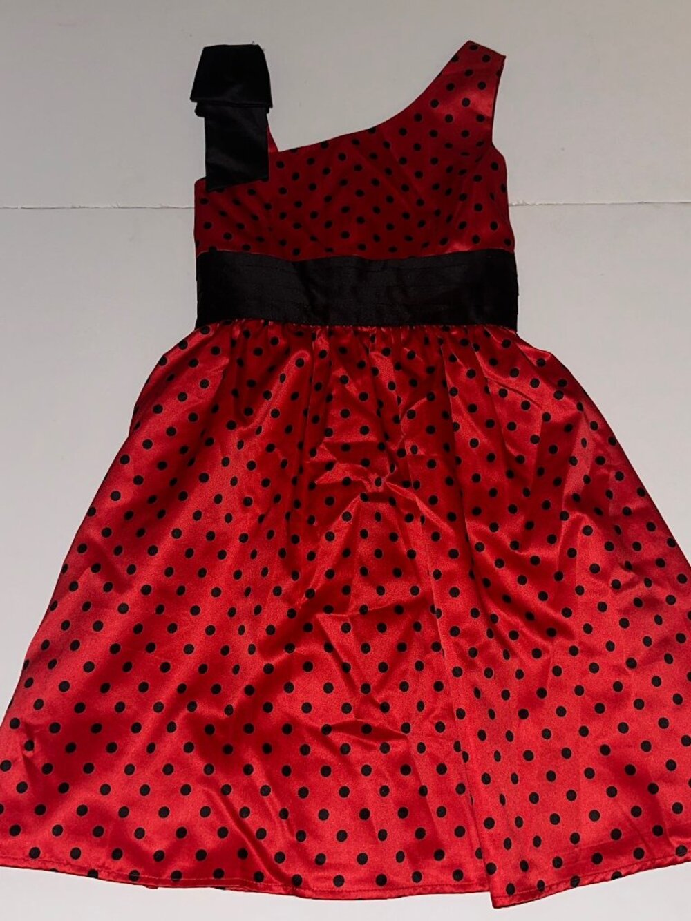 Disorderly Kids Dress sz 10 Red Black Polkadot Shoulder Bow Sleeveless